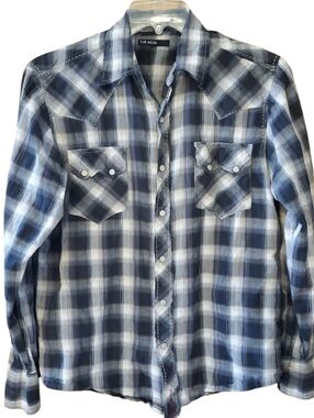 Tin Haul Men's‎ Soft Black and Grey Plaid Western Snap Shirt